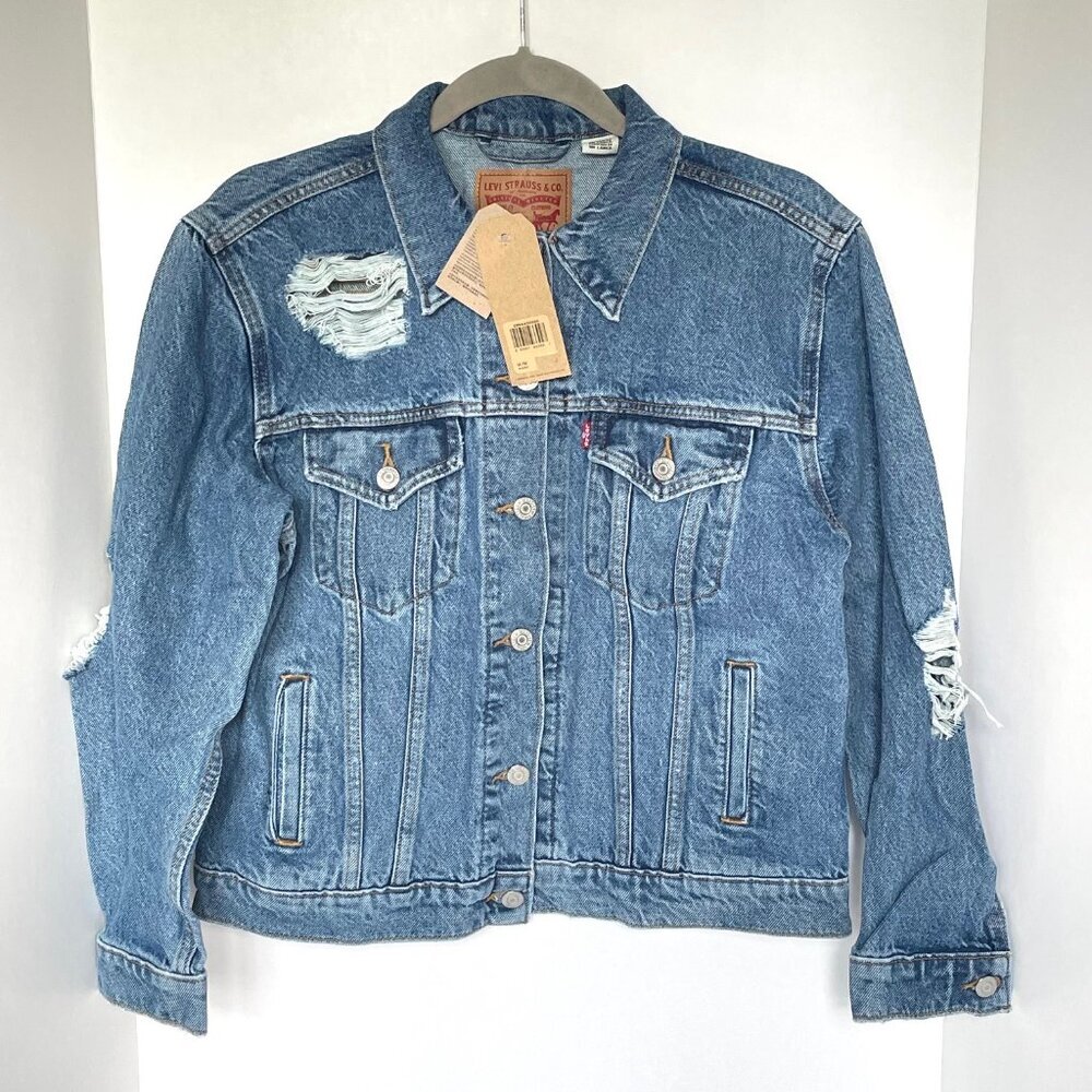 Levis Ex-Boyfriend Women's Distressed Destroy Retro Denim Trucker Jean Jacket